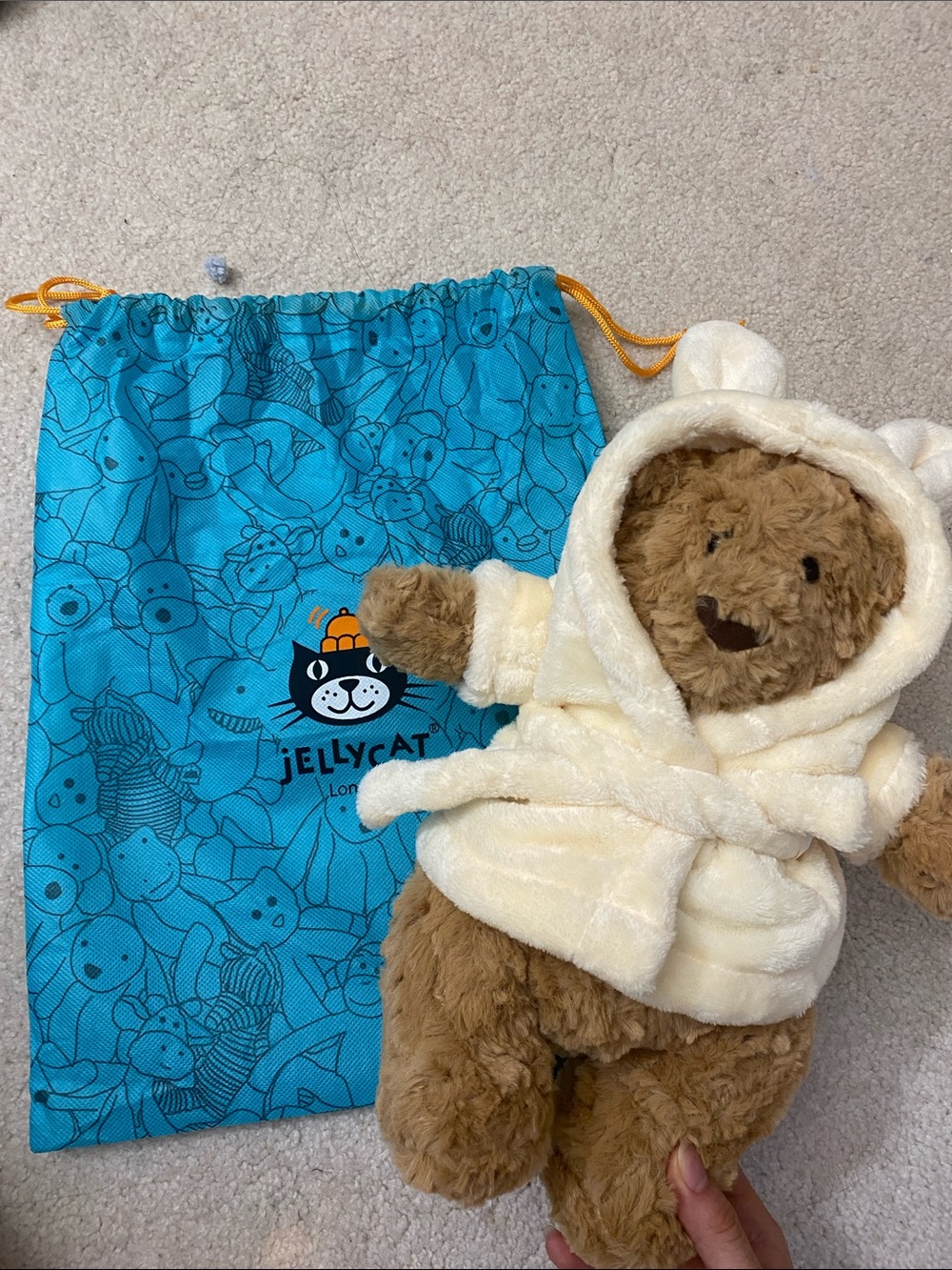 Jellycat Cream Hooded Kids Robe with Bear Plush